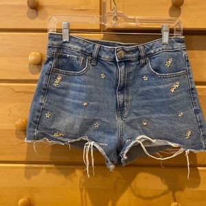 American eagle Jean shorts with embroidered flowers